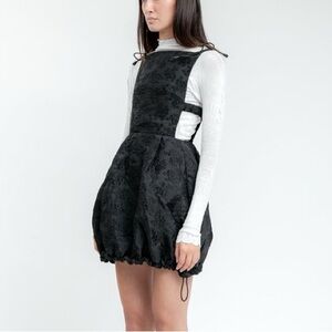 SHUSHU/TONG black floral jacquard bungee cord ruched babydoll dress